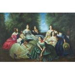 Females in Victorian dress, oil on canvas, framed, 91cm x 59cm excluding the frame :For Further