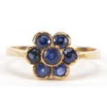 9ct gold sapphire flower head ring, size O, 2.1g :For Further Condition Reports Please Visit Our