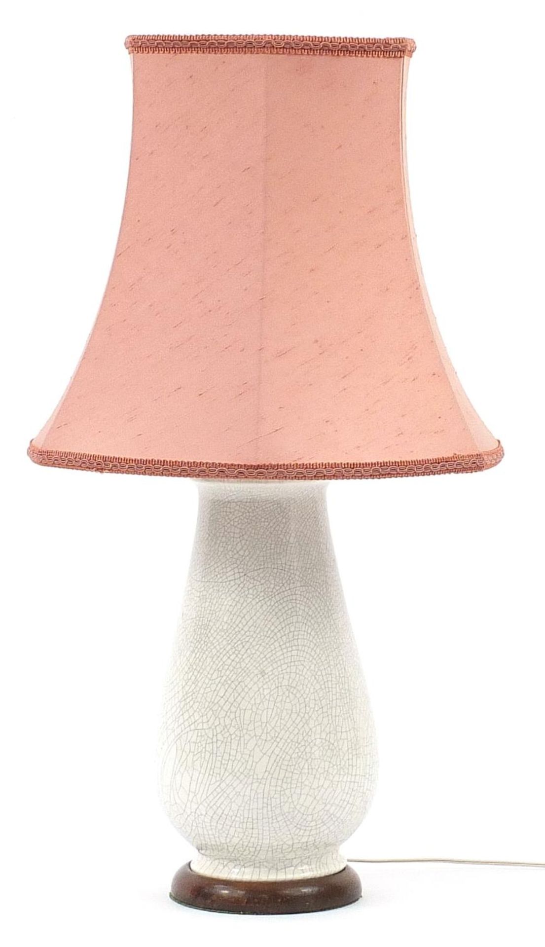 Chinese Ge ware style vase table lamp with silk lined shade, 66cm high :For Further Condition