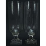 Pair of Regency design cut glass celery vases with square stepped bases, 34cm high :For Further