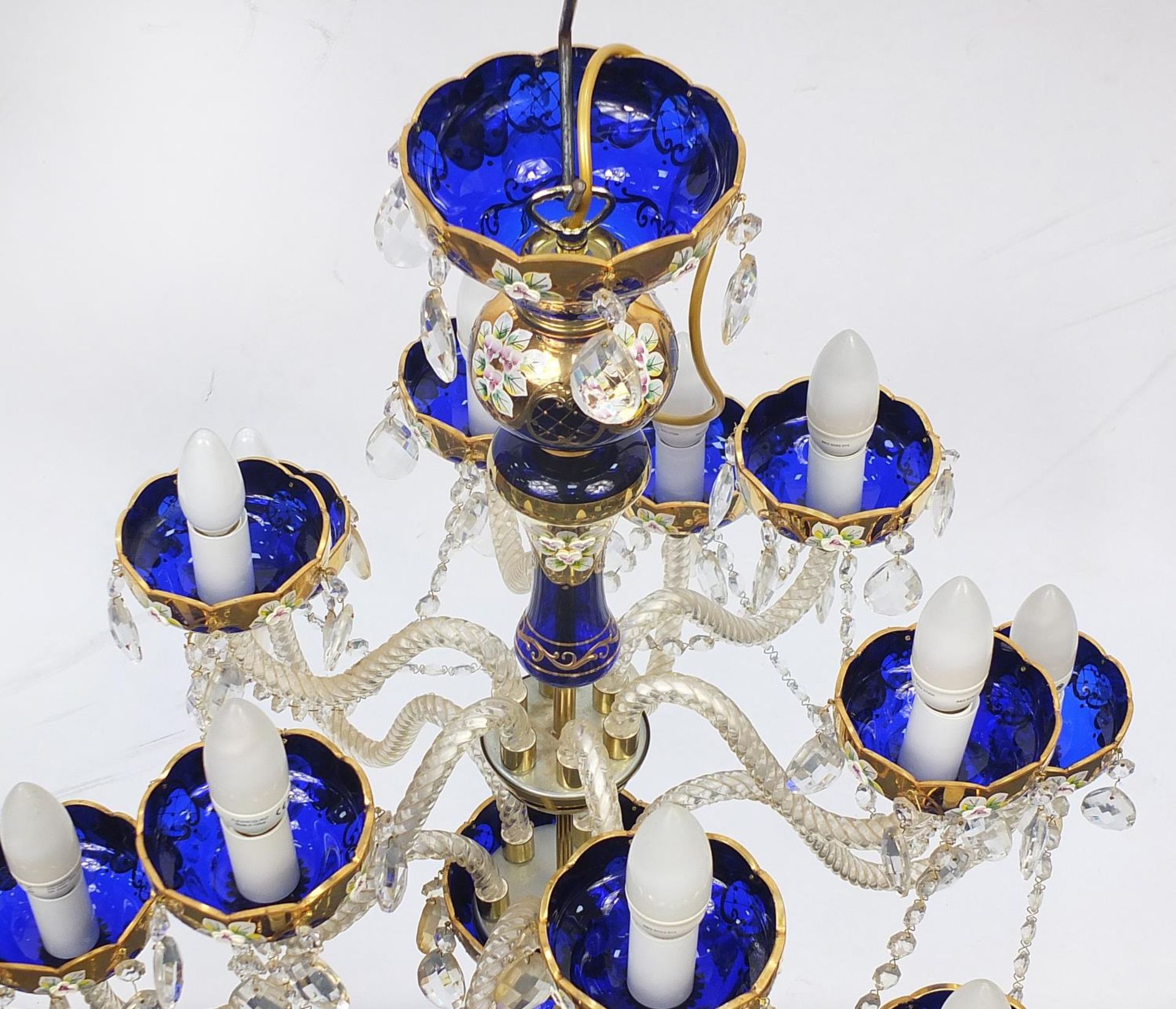 Bohemian Blue glass chandelier with drops, 70cm high x 70cm in diameter :For Further Condition - Image 5 of 5