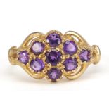 9ct gold amethyst cluster ring, size M/N, 3.0g :For Further Condition Reports Please Visit Our