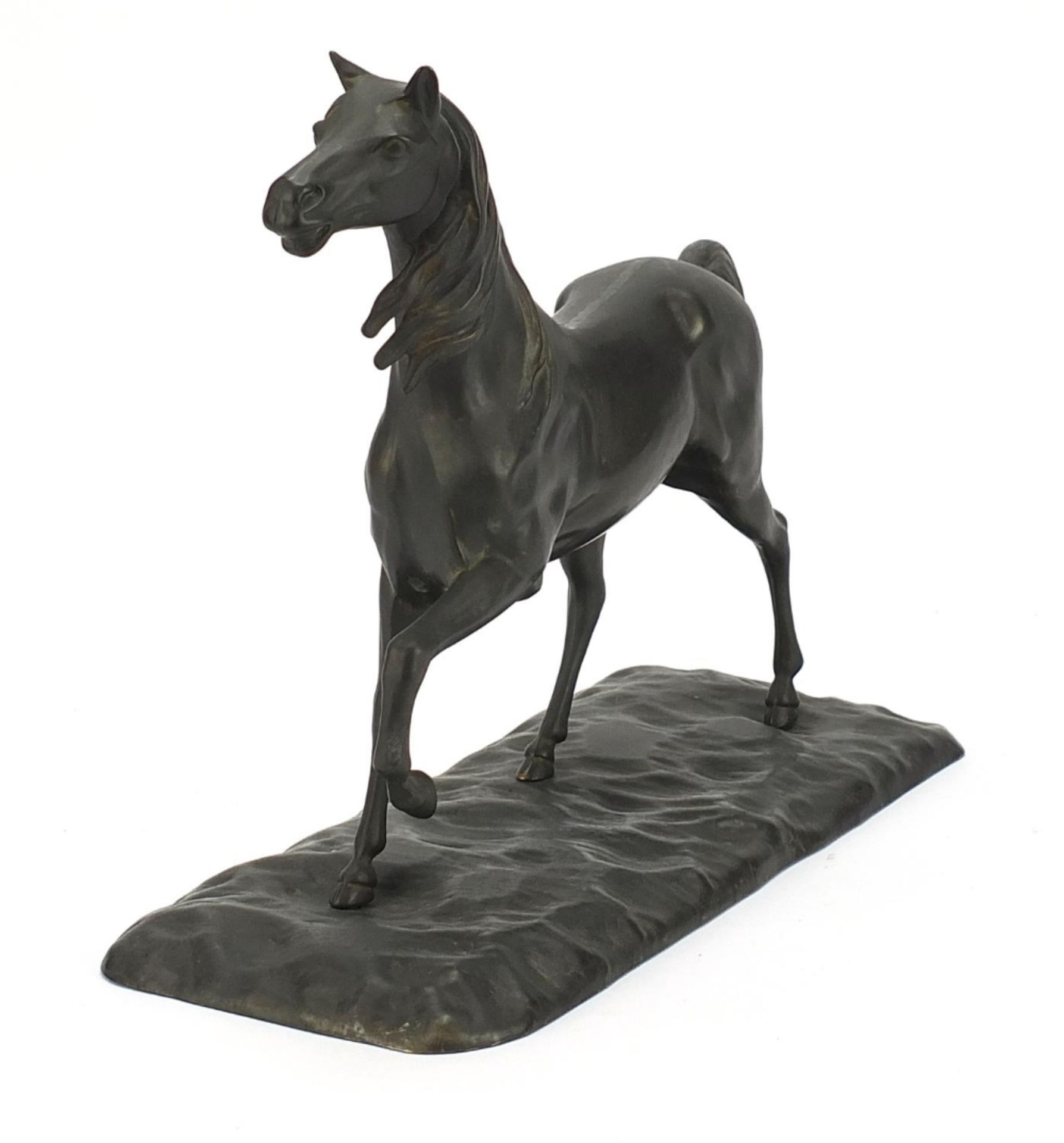 Patinated bronzed study of a horse, 34cm wide :For Further Condition Reports Please Visit Our