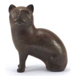Antique Persian Qajar cat with silver and gold coloured foliate inlay, 20cm high :For Further