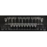 Cut glassware including set of fourteen wine glasses and six drinking glasses, the largest each 17cm