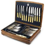 Mappin & Webb oak six place canteen of silver plated cutlery, the canteen 44cm wide :For Further