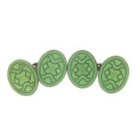 Pair of Art Deco design silver and green guilloche enamel cufflinks, hallmarked Birmingham 1997, 1.