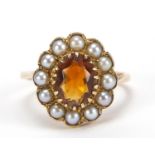 9ct gold citrine and pearl ring, size N, 3.0g :For Further Condition Reports Please Visit Our