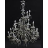 Large glass three tier chandelier with twenty one branches, approximately 110cm high x 90cm in