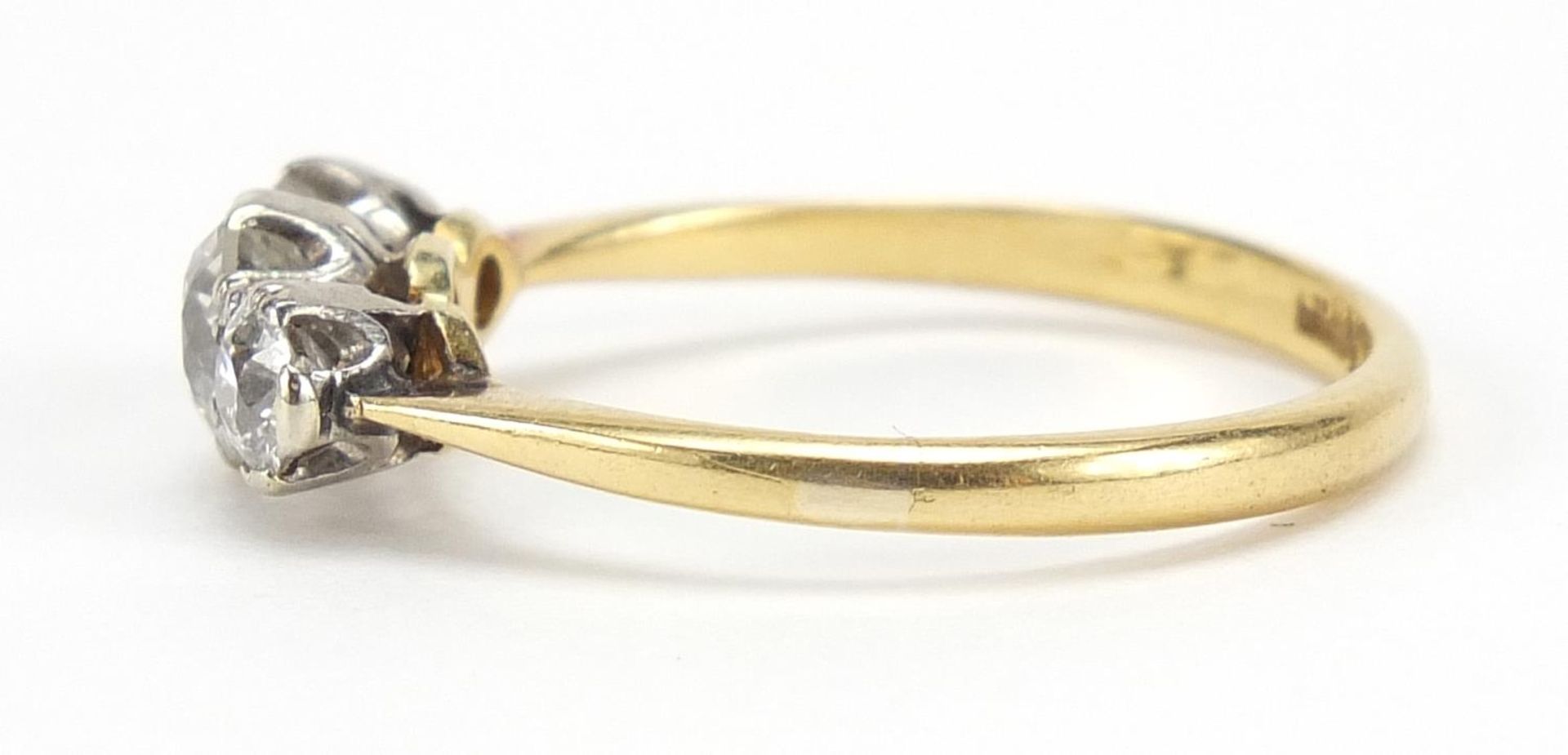 18ct gold diamond trilogy ring, the central diamond approximately 4.7mm in diameter, the smaller - Image 2 of 7