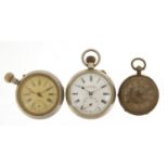 Three vintage open face pocket watches including S Jarvis, the largest 50mm in diameter :For Further