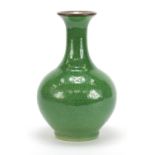Chinese porcelain crackle glazed vase having a green monochrome glaze, 23cm high :For Further
