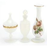 19th century glassware including an opalescent pedestal bowl and cover with applied gilt metal