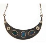 Modernist silver and opal necklace, HAD maker's mark, London 1995, 44cm in length, 7.8g :For Further