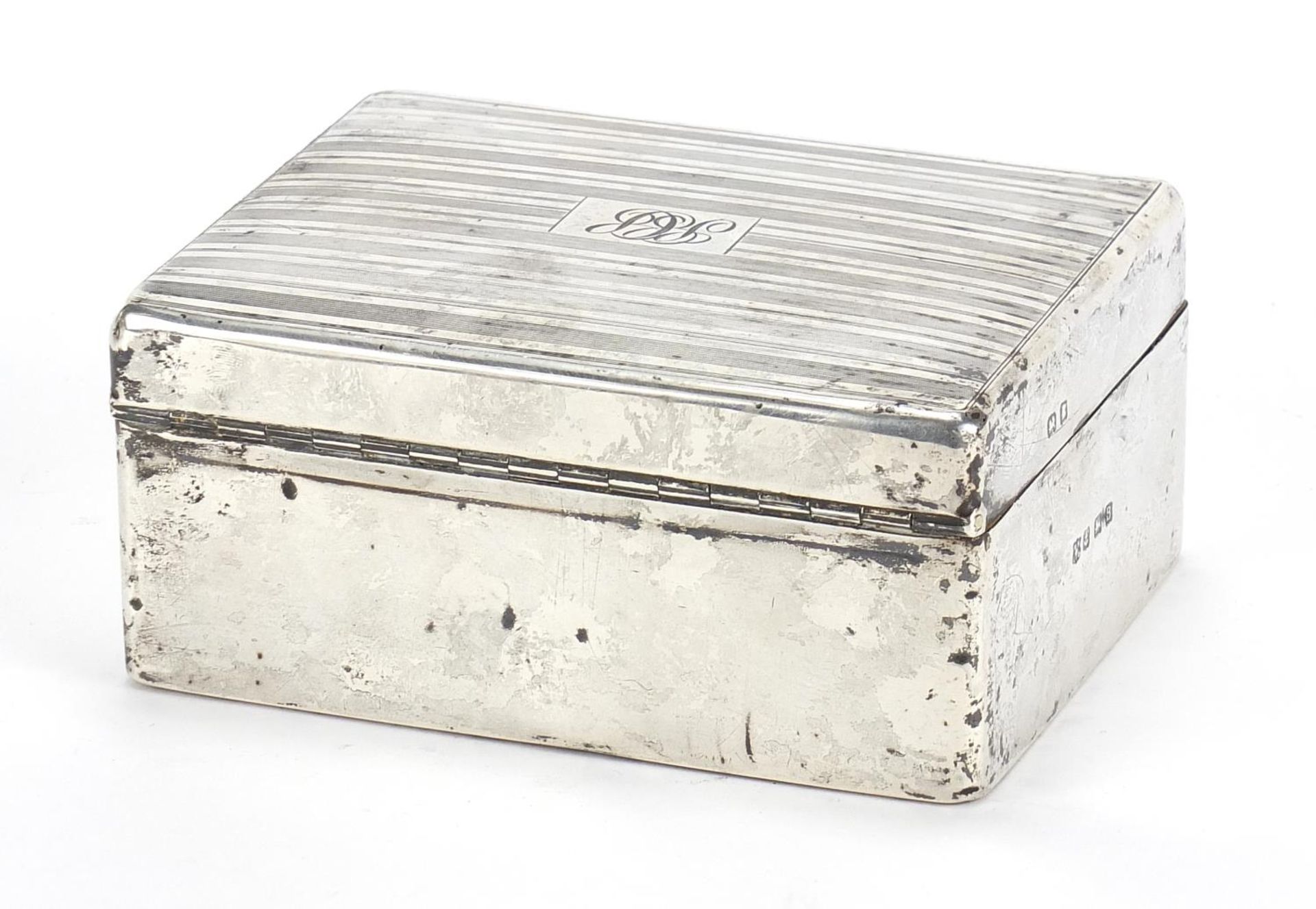 William Neale, George V rectangular silver cigarette box, the hinged lid with engine turned - Image 3 of 5