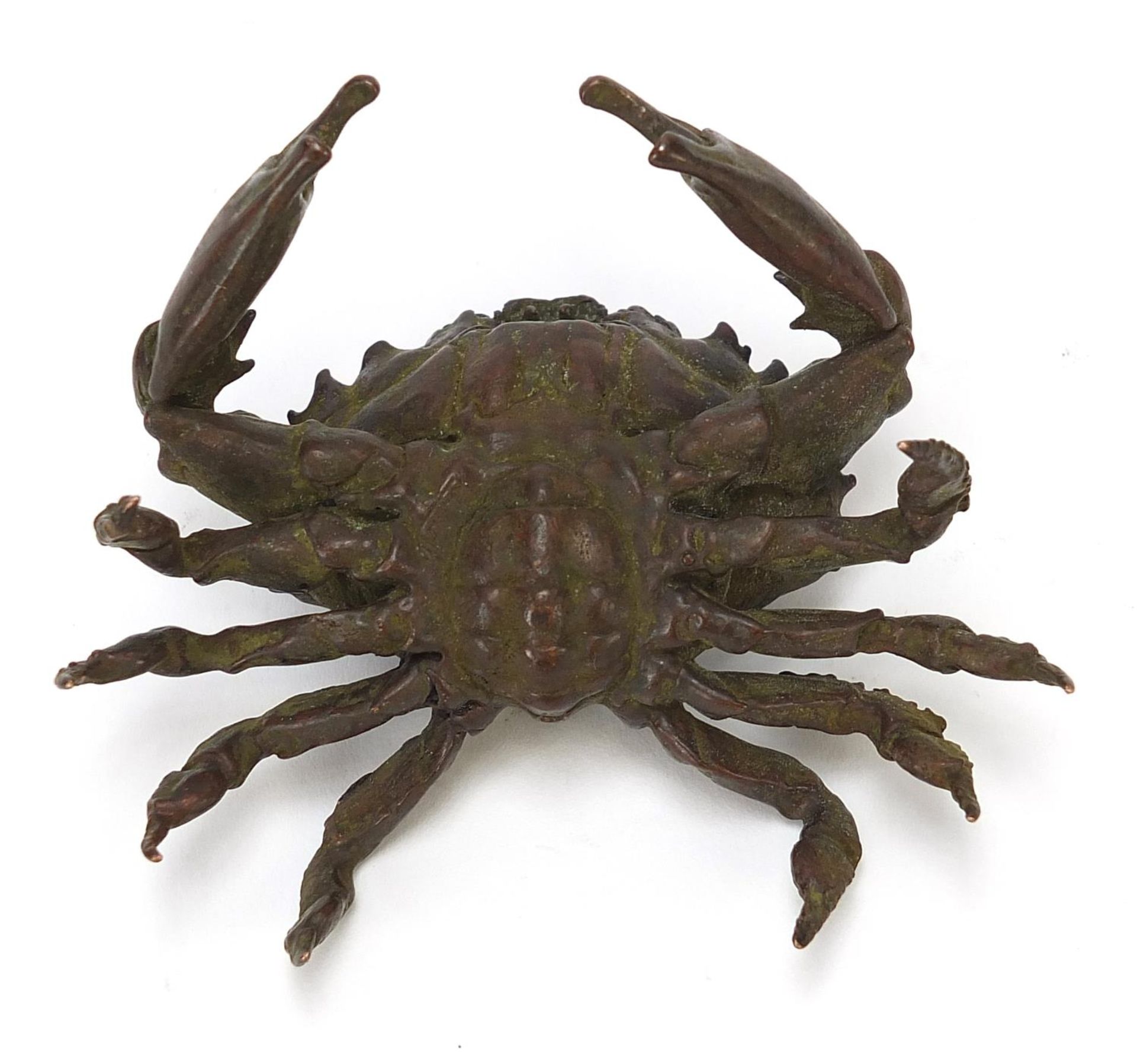 Large Japanese patinated bronze crab, 8cm wide :For Further Condition Reports Please Visit Our - Image 7 of 7