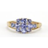 9ct gold iolite and diamond cluster ring, size R, 2.7g :For Further Condition Reports Please Visit