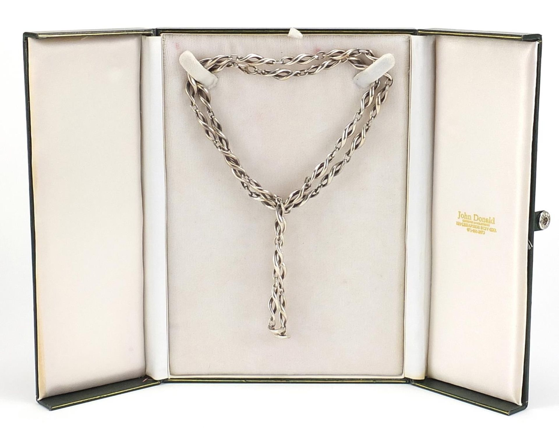 Mappin & Webb Modernist silver necklace and bracelet housed in a John Donald velvet and silk lined - Image 4 of 5