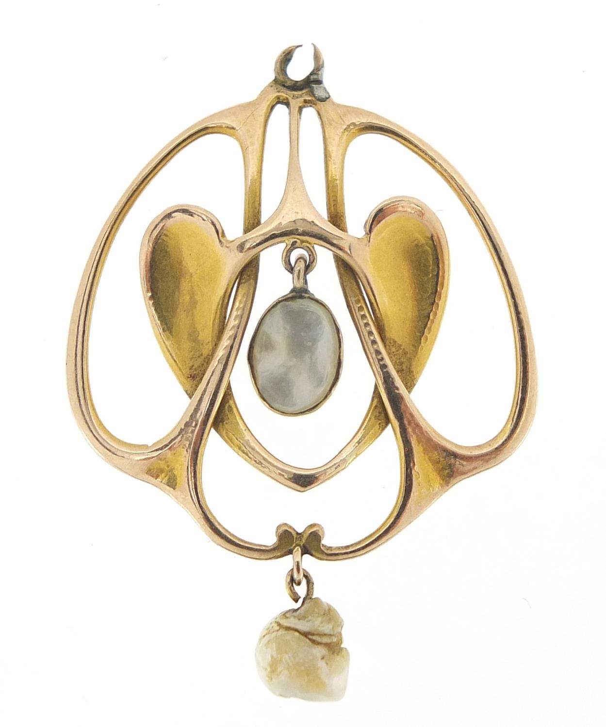 William Hair Haseler, Art Nouveau 9ct gold and mother of pearl pendant, 3.8cm high, 2.7g :For