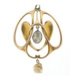 William Hair Haseler, Art Nouveau 9ct gold and mother of pearl pendant, 3.8cm high, 2.7g :For