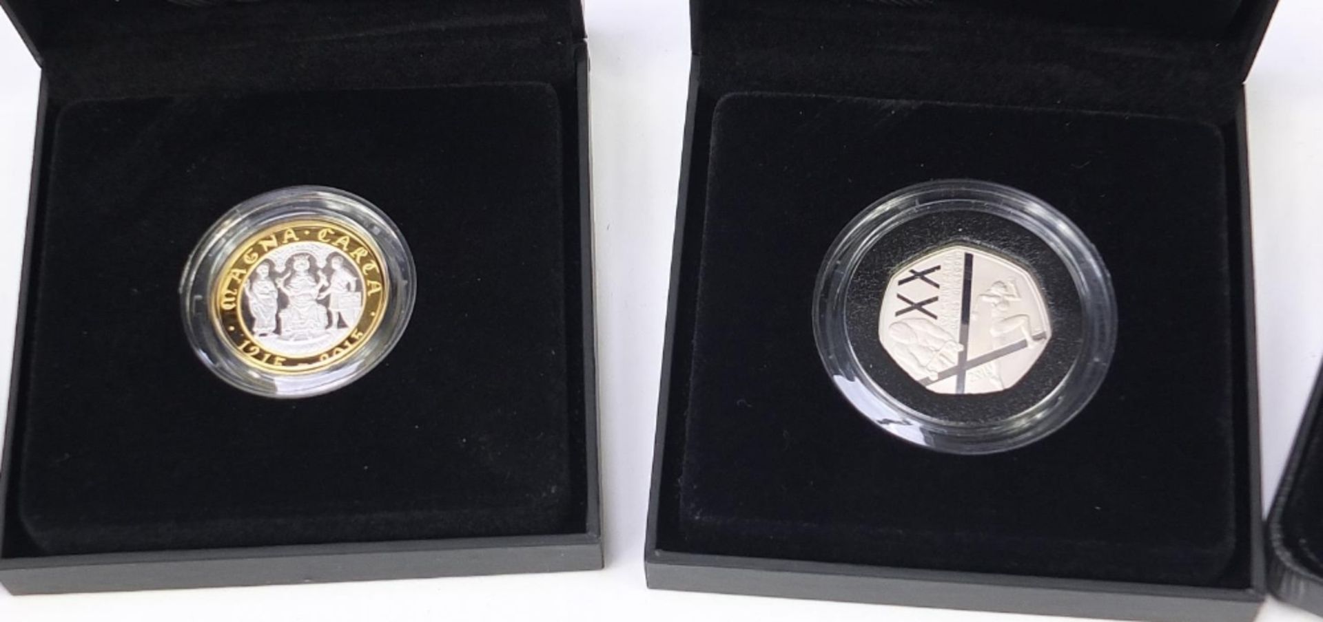 Six silver proof coins with cases and boxes comprising 50th Anniversary of the Death of Sir - Image 3 of 5