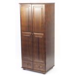 Stained pine two door wardrobe, 190cm H x 80cm W x 60cm D :For Further Condition Reports Please