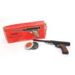 Vintage Oklahoma Domino 205 .177 cal target air pistol with box, 31cm in length :For Further