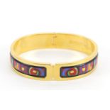 Frey Wille, contemporary 24ct gold plated and abstract enamel hinged bangle, with box and paperwork,