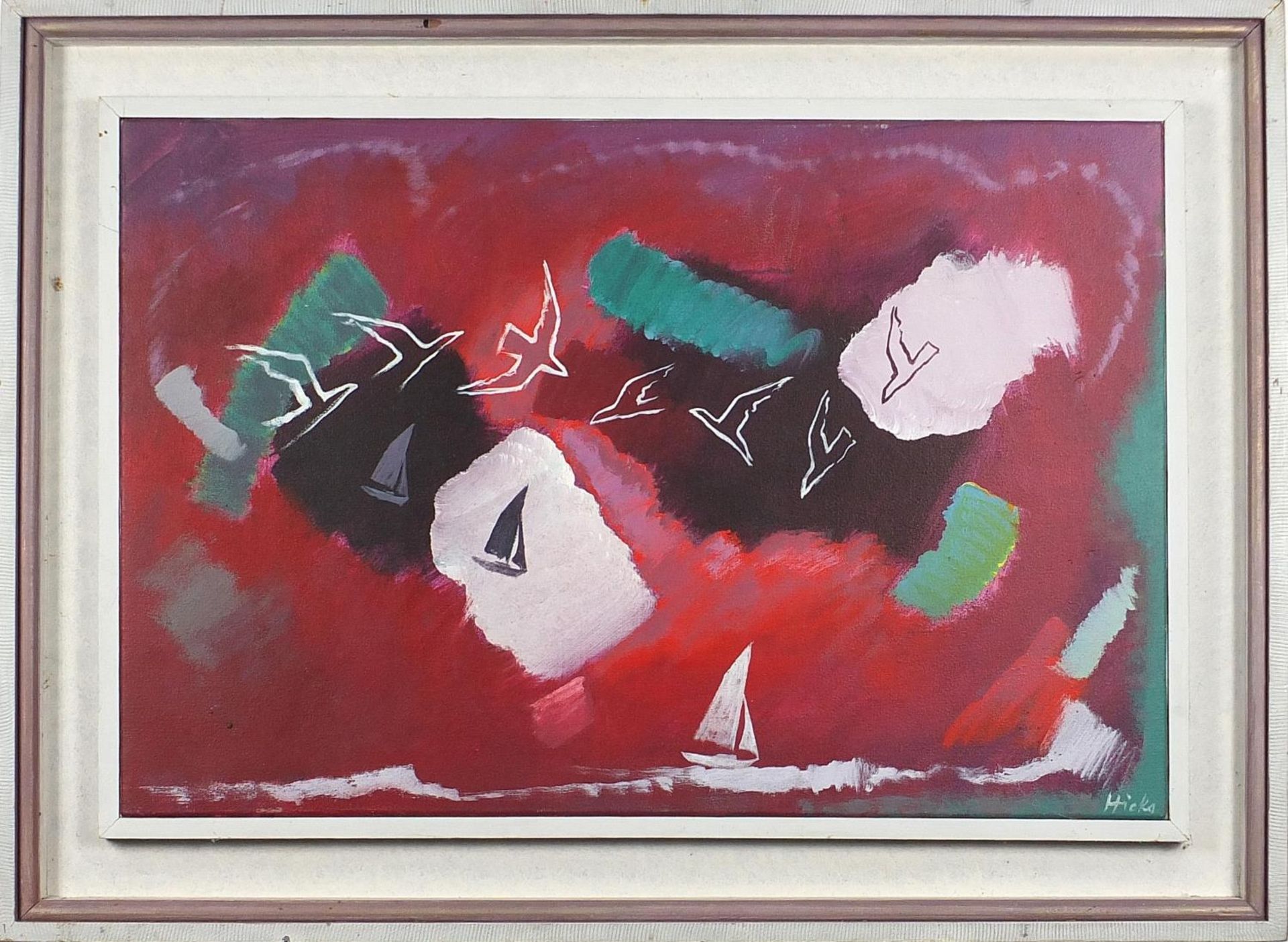 Philip Hicks '86 - Sailing by sunset: Gara, acrylic on canvas, mounted and framed, 76cm x 50.5cm - Image 2 of 5