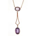 Art Nouveau unmarked gold amethyst necklace, 40cm in length, 3.5g :For Further Condition Reports