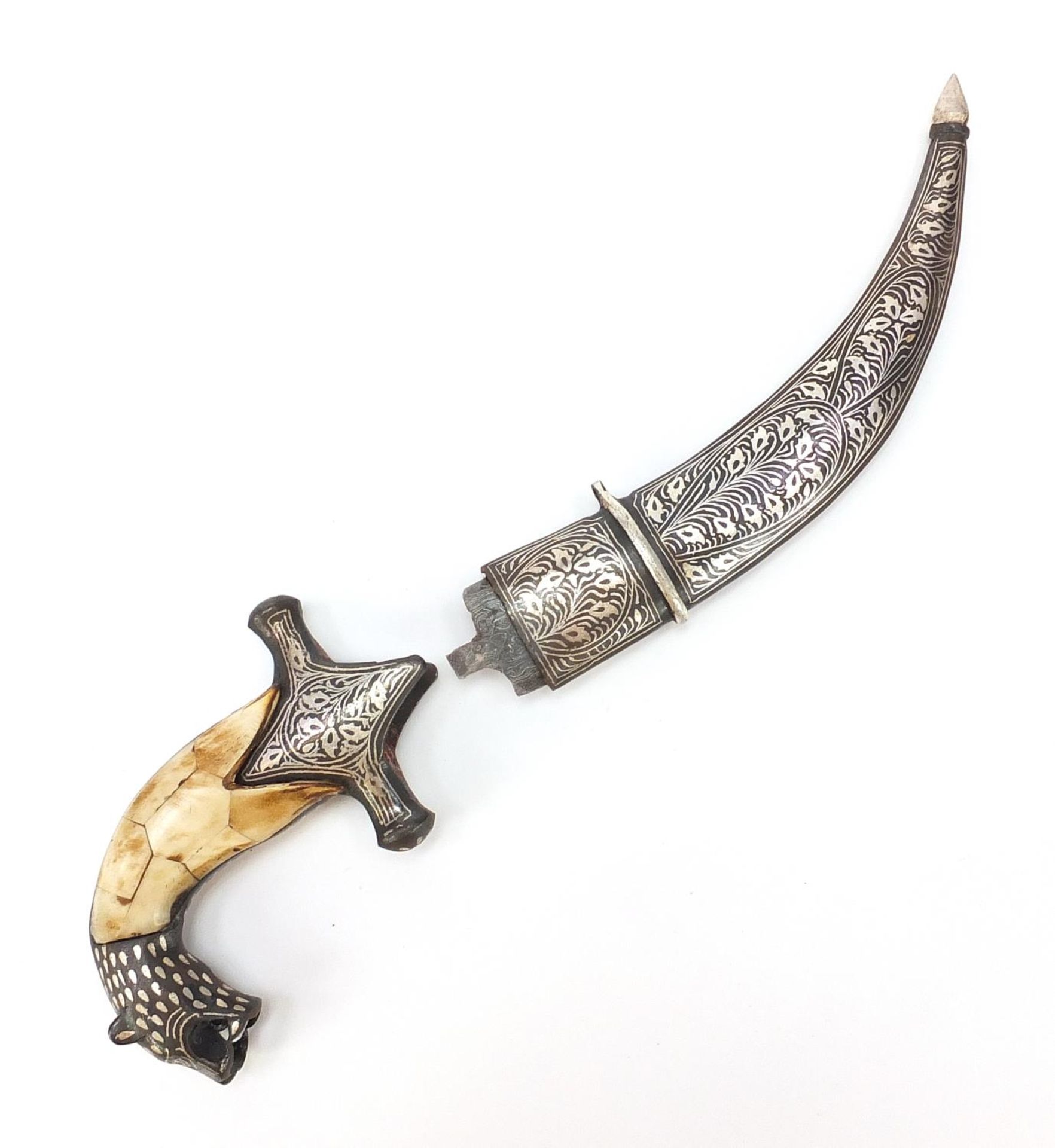 Indian Bidri ware dagger with bone handle, 30cm in length :For Further Condition Reports Please - Image 5 of 5