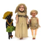 Three antique and later dolls comprising Armand Marseille bisque headed numbered 390 and a wax
