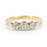 18ct gold and platinum diamond trilogy ring, size M, 2.0g :For Further Condition Reports Please