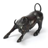 Large Japanese patinated bronze water buffalo, 29cm in length :For Further Condition Reports