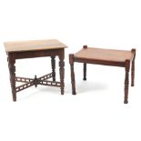 Two antique mahogany occasional tables, one with carved base, the largest 41cm H x 48cm W x 37.5cm D