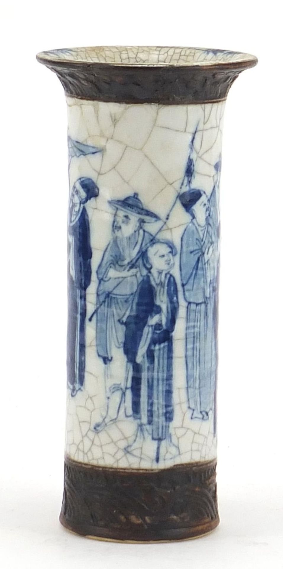 Chinese blue and white crackle glazed porcelain vase hand painted with figures, four figure - Bild 3 aus 8