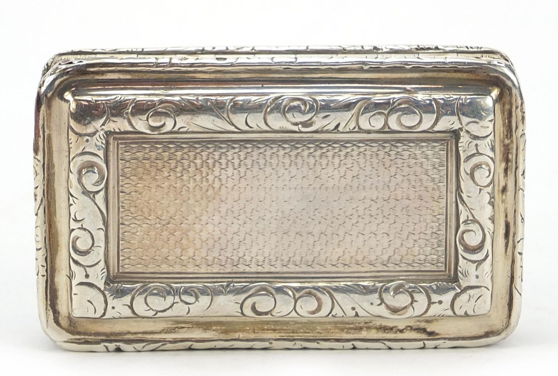 Joseph Willmore, George IV silver snuff box with hinged lid, engine turned decoration and gilt - Bild 4 aus 6