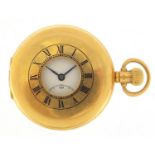 Gentlemen's 18ct gold half hunter pocket watch with enamelled dial, the case by Dennison Watch