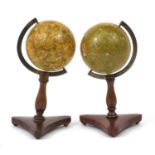 Wrench's of London, matched pair of 19th century celestial and terrestrial desk globes, each with b