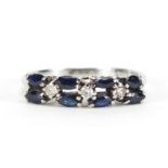 18ct white gold sapphire and diamond two row half eternity ring, size L, 2.1g :For Further Condition