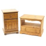Pine bedside cupboard and multi media stand with drawer to the base, the bedside cupboard 71cm H x