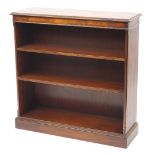 Inlaid mahogany open bookcase with two adjustable shelves, 92cm H x 91cm W x 28cm D :For Further