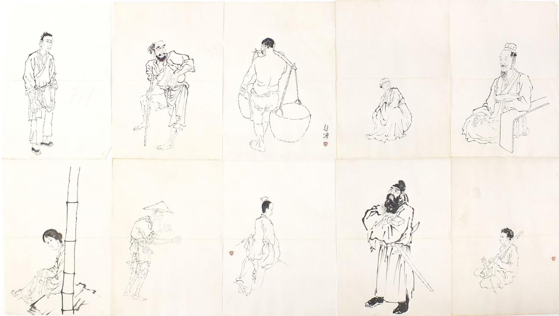 Attributed to Xu Beihong - Figural studies, collection of thirty two Chinese ink drawings, each 42. - Image 5 of 11