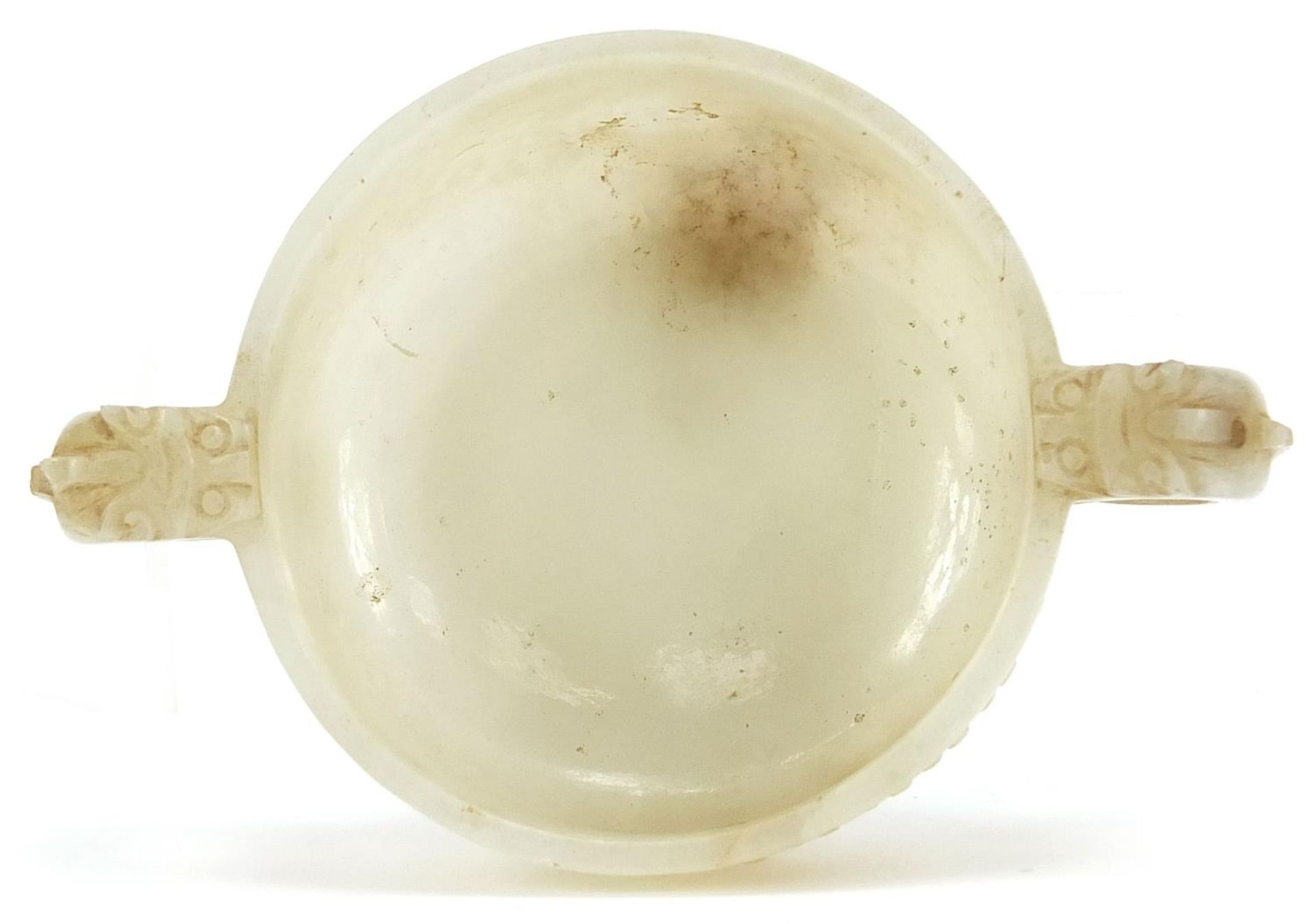 Chinese white jade libation cup with dragon handles, 12cm high :For Further Condition Reports Please - Image 7 of 8