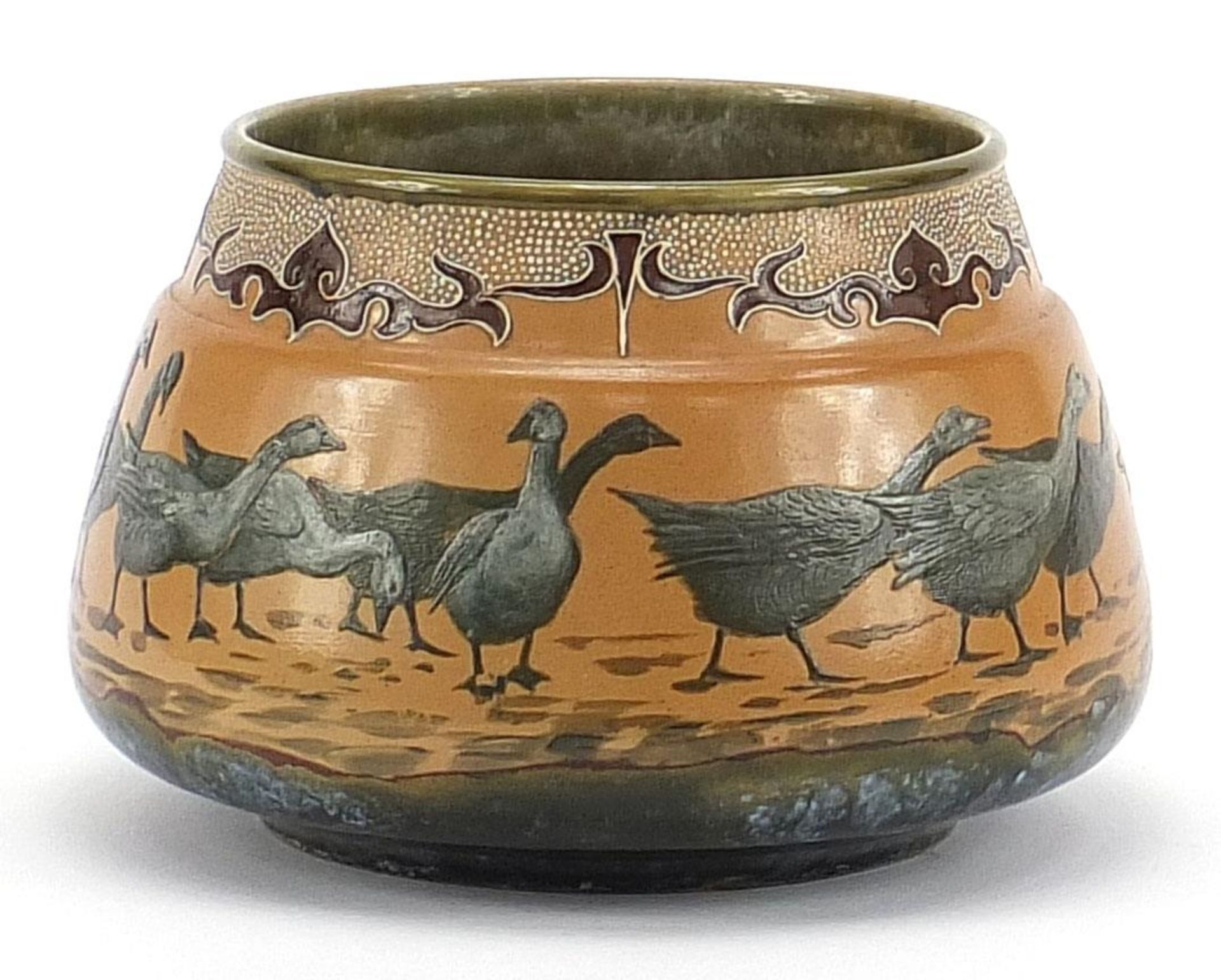 Florence Barlow for Royal Doulton, stoneware jardinière incised with continuous band of geese, - Bild 2 aus 5