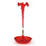 Victorian single branch ruby glass table epergne, 53cm high :For Further Condition Reports Please