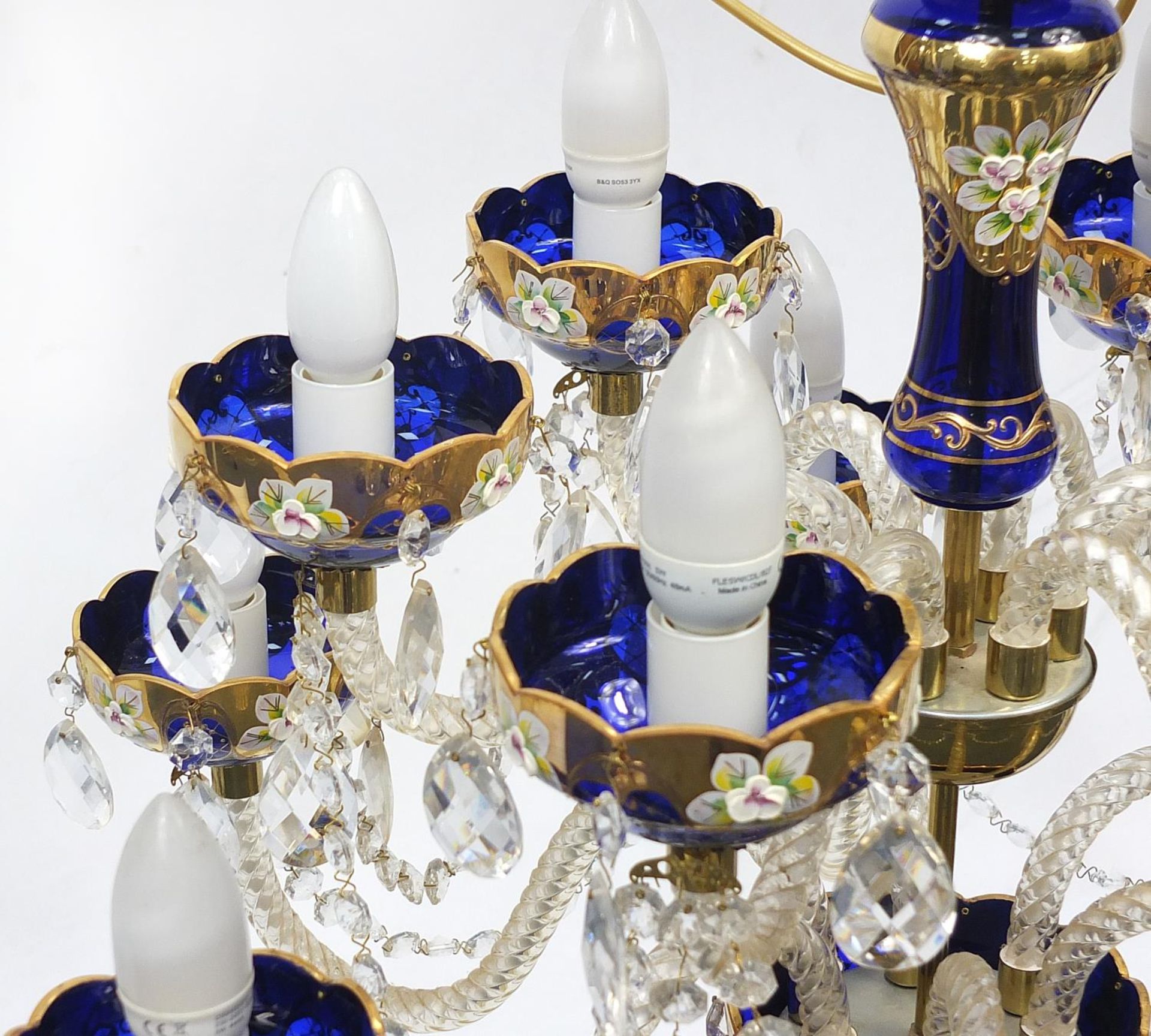 Bohemian Blue glass chandelier with drops, 70cm high x 70cm in diameter :For Further Condition - Image 3 of 5