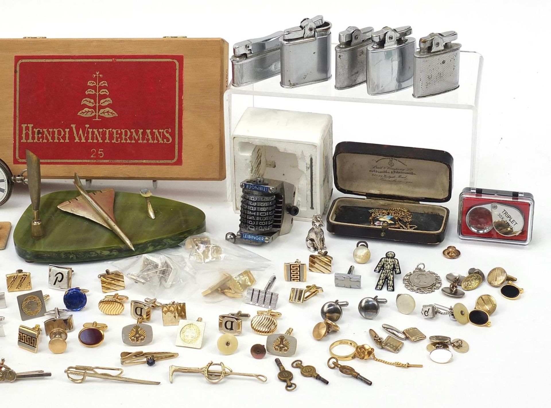 Objects including a Langdon Davies silver pocket watch, lighters, smoking pipes, cufflinks and - Image 3 of 6