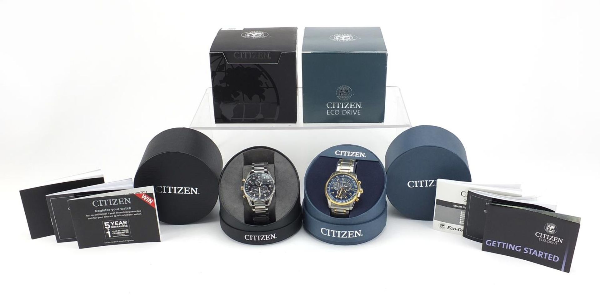 Two gentlemen's Citizens Eco Drive wristwatches with boxes and paperwork, numbered H500-S111084 - Image 5 of 6