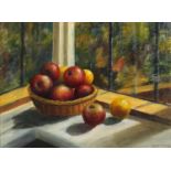 Arthur Robson - Sunlit window, oil on board, mounted and framed, 39.5cm x 29cm excluding the mount